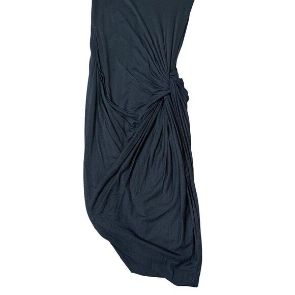 Helmut Lang Black Asymmetrical Draped Knotted Jersey Dress S Vamp Glam Cocktail - Picture 7 of 8